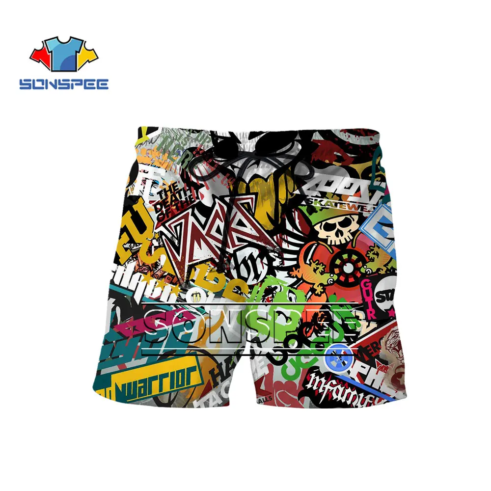 

SONSPEE Summer Drawing Shorts Comfortable Harajuku Color Hip Hop Beach Shorts Unique Fashion All-match Street Oversized Shorts