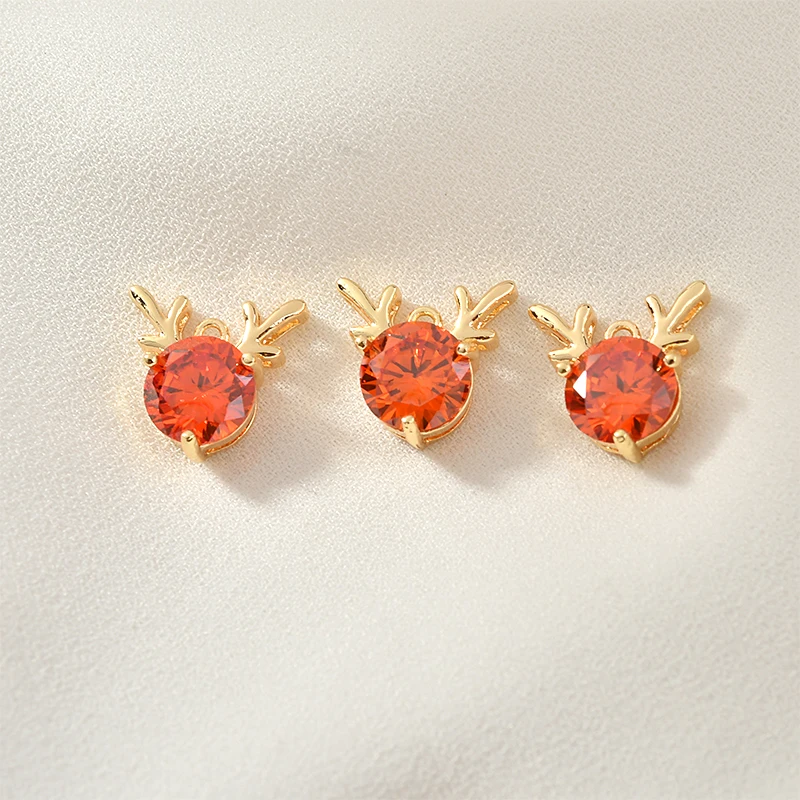 Copper-plated 18k true gold Christmas antler red zircon pendant diy earrings necklace bracelet accessories | Украшения и