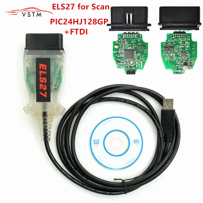 Новейший ELS27 сканер ELS 27 зеленый PCB FTDI чип + PIC24HJ128GP Диагностический кабель