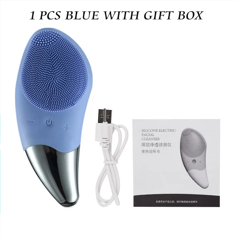 BLUE Силиконовая электрическая щетка для лица, инструмент для ухода за лицом, звуковая машина для лица, водонепроницаемая, USB перезаряжаемая для всех типов кожи, Foreoing 2 - Цвет: BLUE