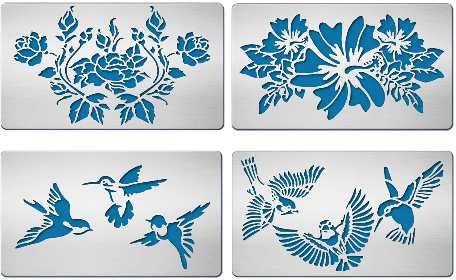 

4PCS 4x7 Inch Nature Theme Metal Stencils Flower Bird Stencil Template for Wood Carving Drawings and Woodburning Engraving