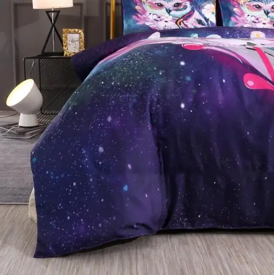 

WUJIE New 3D Printed Bedding Set 2/3pcs Colorful Owl Duvet Cover Set with Pillowcases EU/AU/US Size Kids Bedlinen Home Textile
