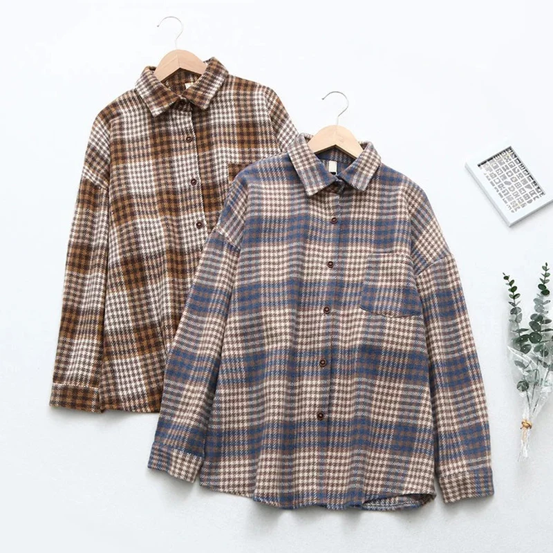 Blusas Mujer De Moda 2019 осенняя и зимняя Блуза женская винтажная клетчатая размера плюс