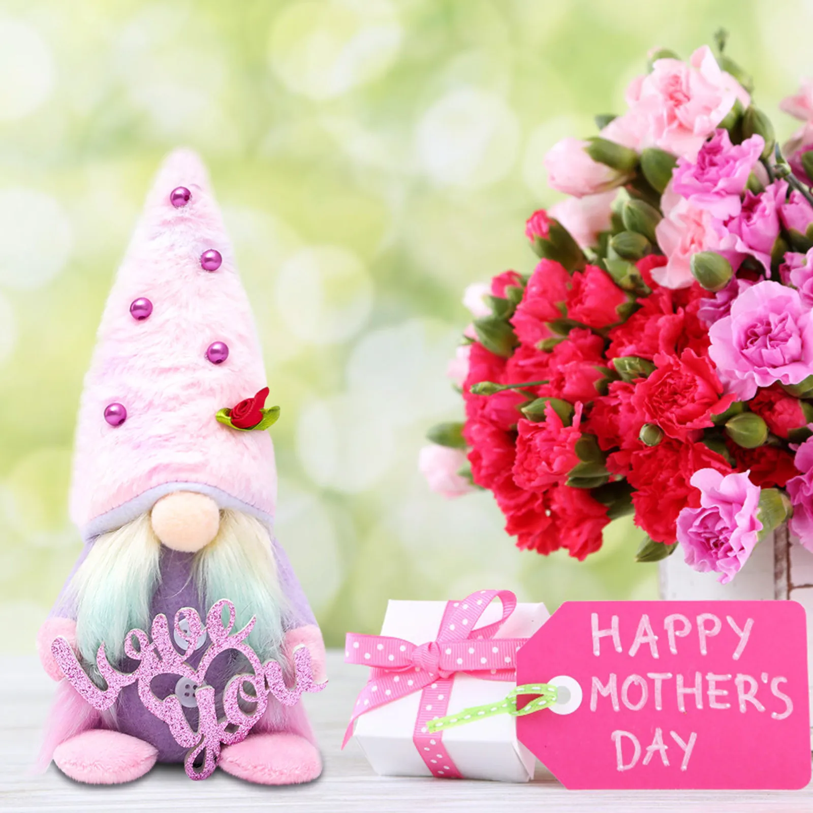 

Mother's Day Gnomes Handmade Stuffed Gnome Spring Flower Faceless Gnome Plush Doll Swedish Gnome Dwarf Gnome Ornaments