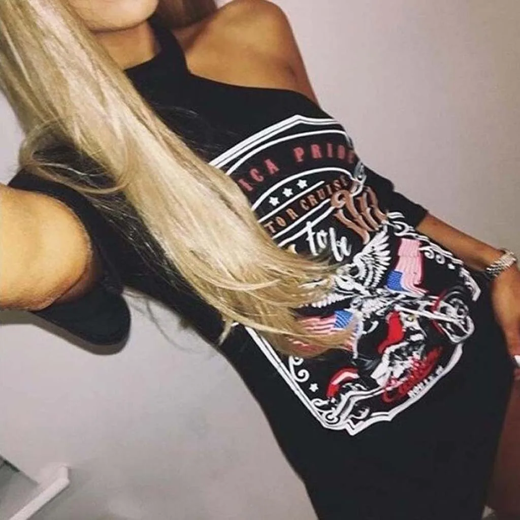 

Women Dresses Vintage Off Shoulder Rock Style Gothic Harajuku Black Dress Long T Shirt Daily Modis Mini Dress Vestido Ropa Mujer
