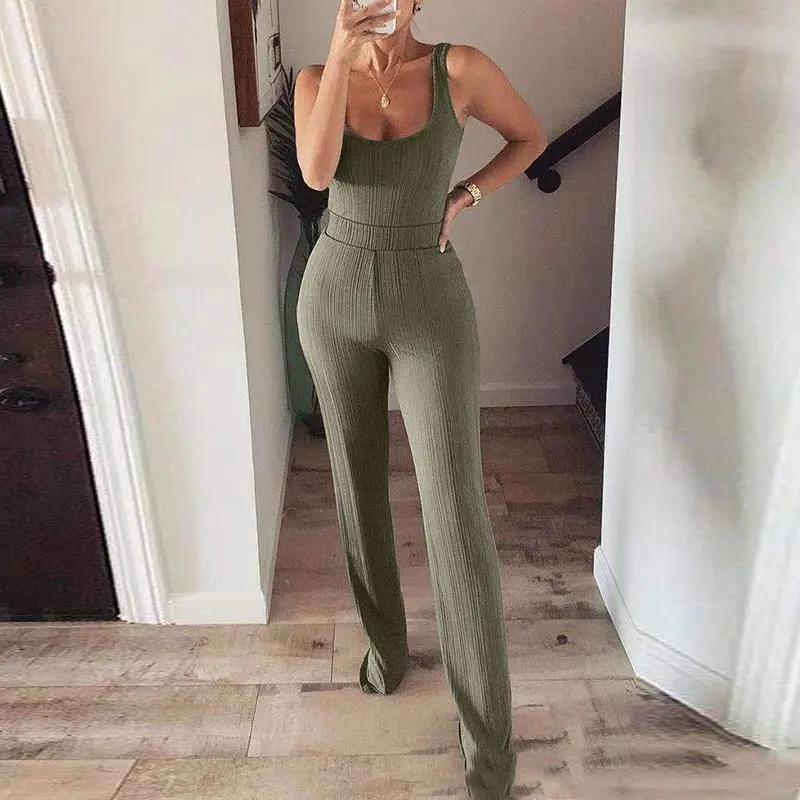

Women Sexy Slim Vest Long Jumpsuit Fashion Sleeveless Round square collar female Outfit Streetwear Casual Summer Skinny Playsuit
