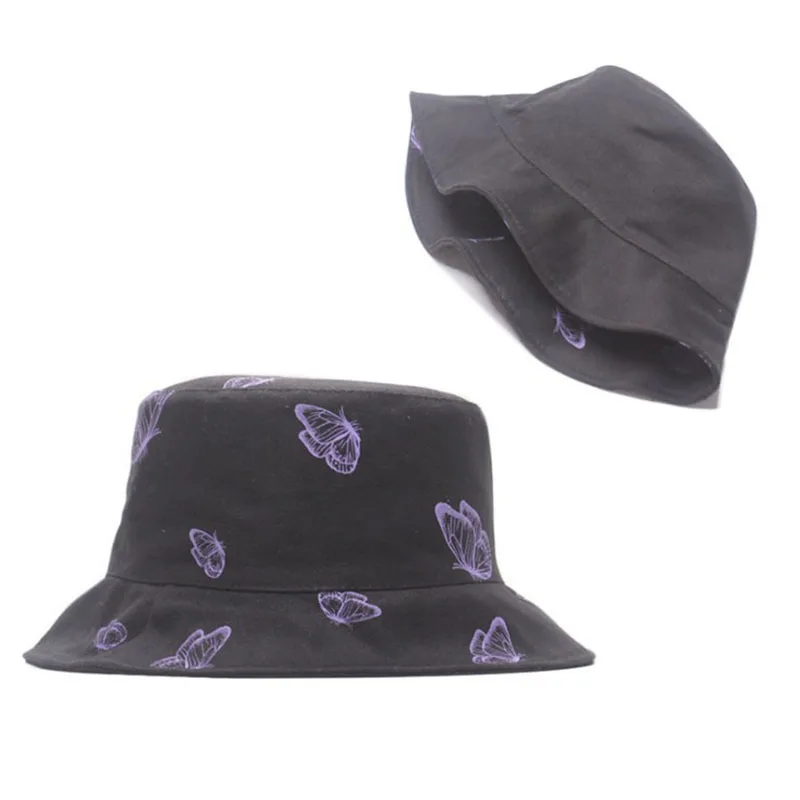 Панама женская двусторонняя с принтом бабочек милый шлем от солнца в японском