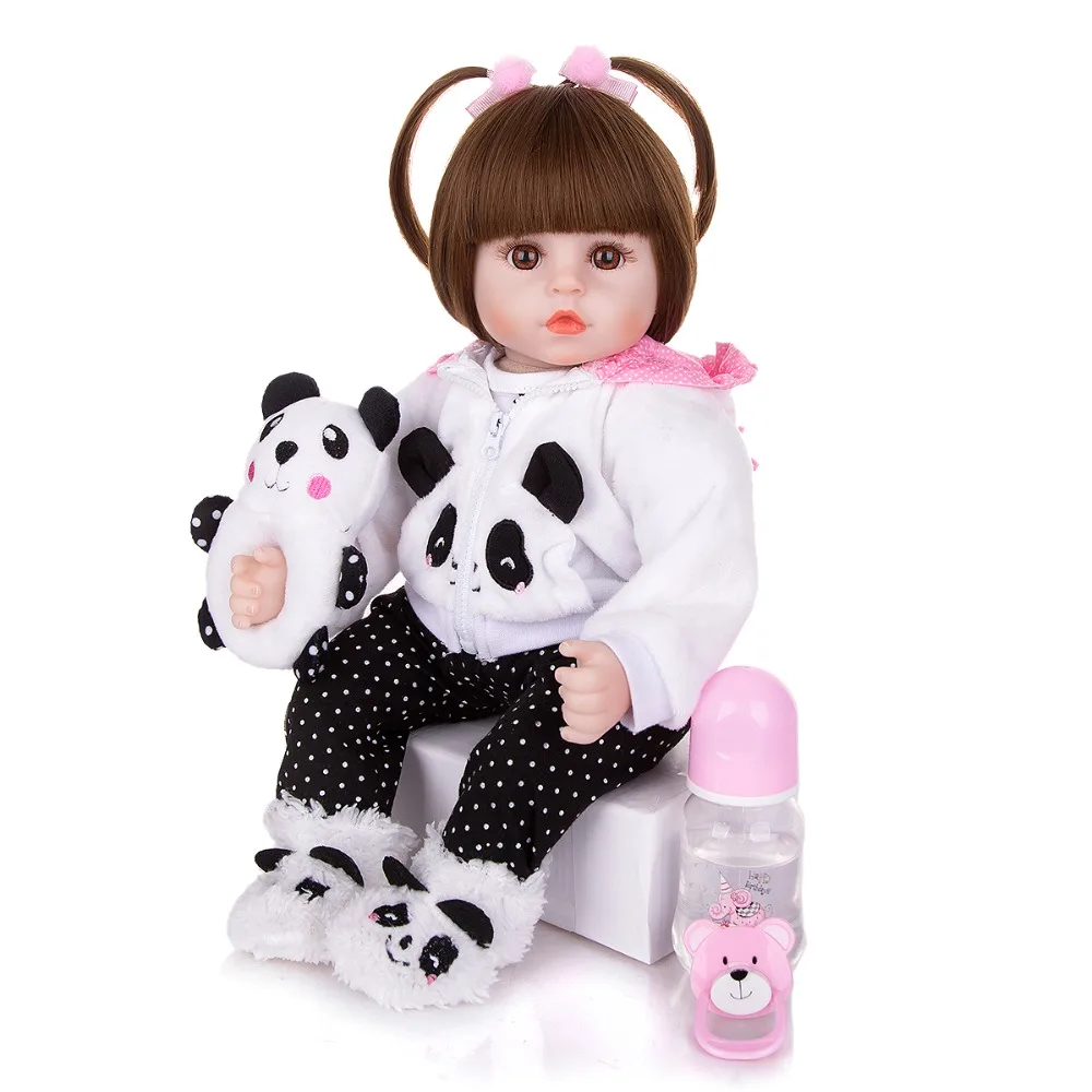 

Bebe Reborn Baby Doll 18 ''новорожденных Силиконовые гиперреалистичный Пупс с милой мультяшной пандой для ребенка, который только начинает ходить дет...