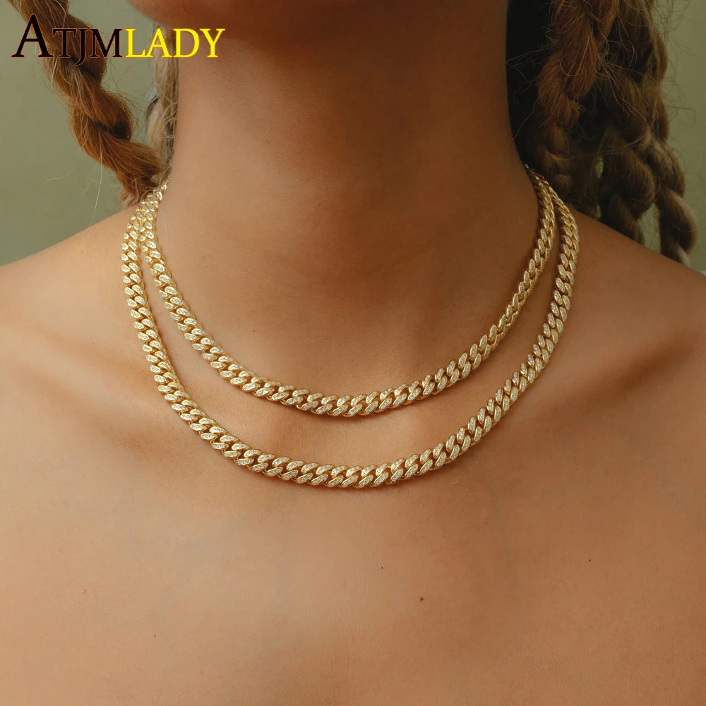 

New 6.5MM Width thin cz cuban link chain choker necklace 5A cubic zirconia cz iced out bling hiphop women lady jewelry