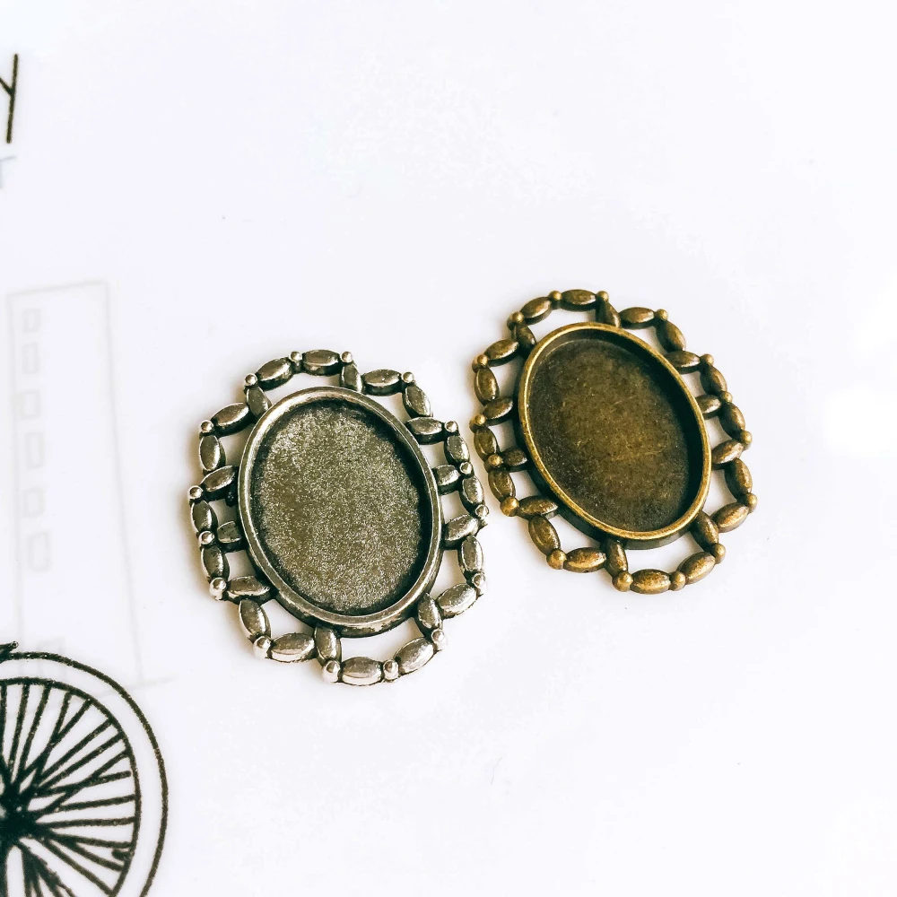 

13x18mm Antique Bronze Silver Glass Cabochon Base Necklace Pendant Setting Jewelry Accessories Diy Material 5pcs T269