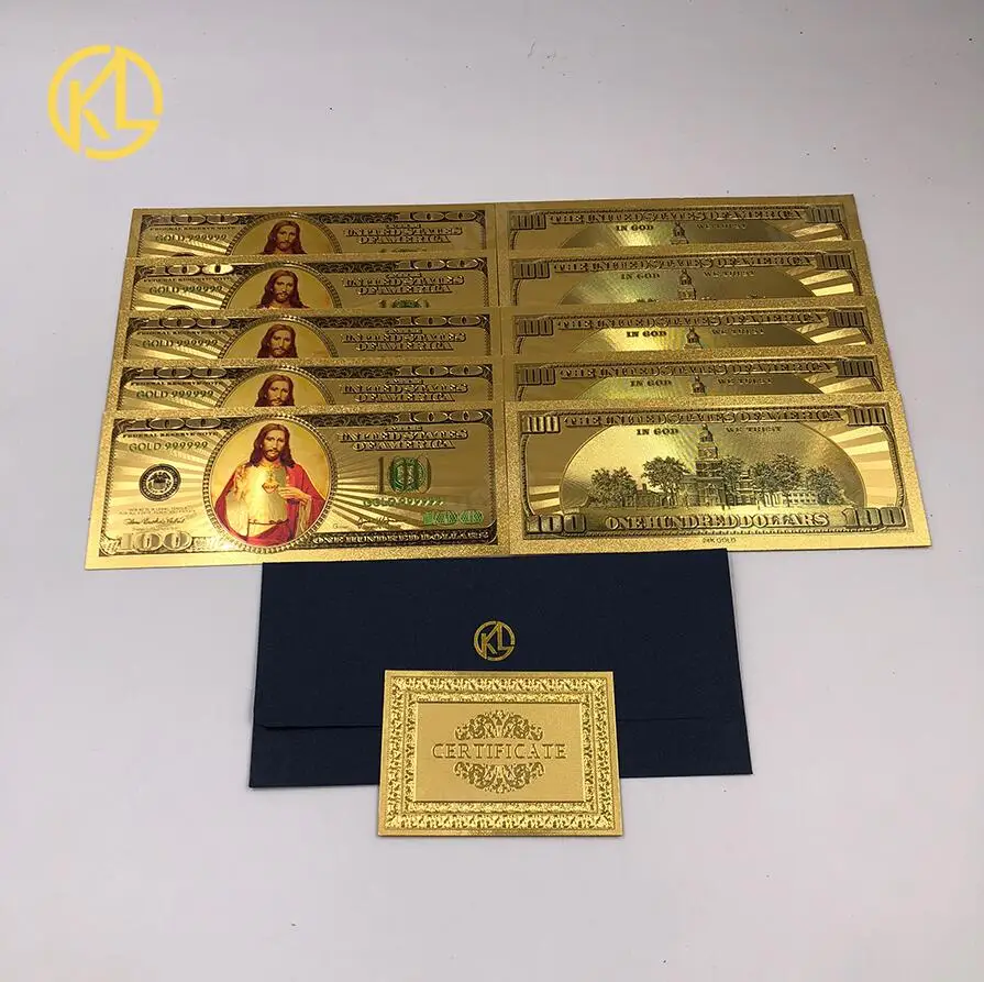HOT 10pcs/lot Classic Memory souvenir collection of Magician 24K gold Banknotes for game playing with COA and envelope - Цвет: Jesus