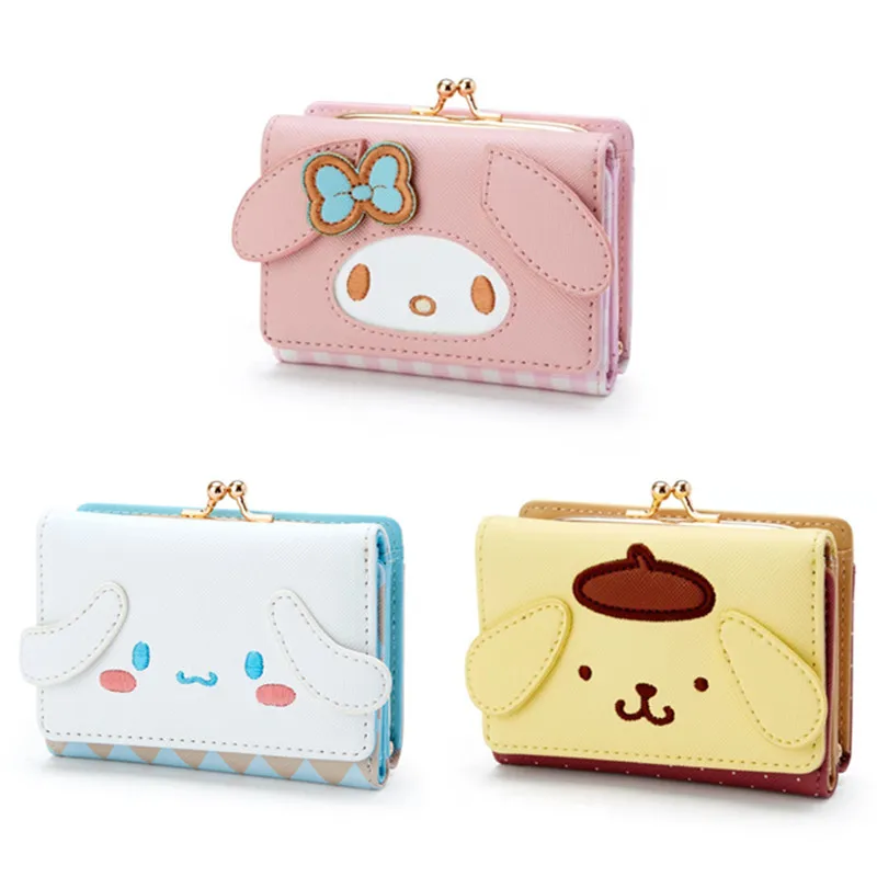 Kawaii Cute Small Wallet Short Ladies Girls Cat Dog Face Red Plaid Pink Purse Trifold Anime Leather Wallets Women Money Bag Clip
