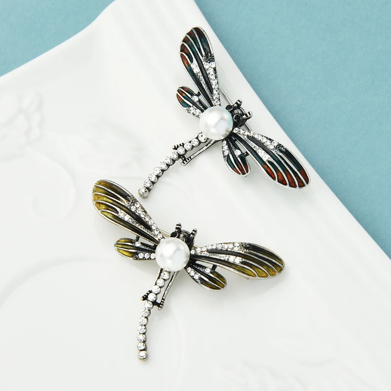 

Wuli&baby Pearl Enamel Dragonfly Brooches For Women Unisex 2-color Rhinestone Insects Party Casual Brooch Pins Gifts
