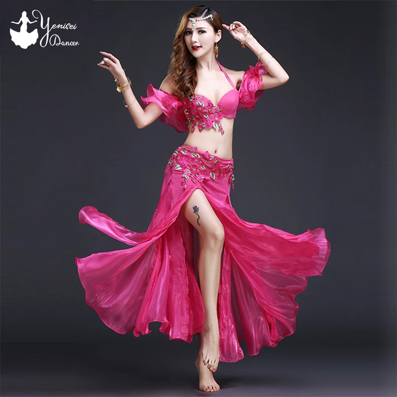 3 цвета высокое качество набор костюма для танца живота красный комплект из