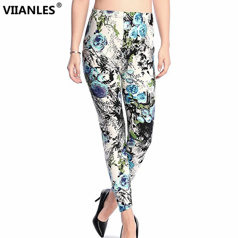 

VIIANLES Hot Sale 2020 Printing Flower Leggings Leggins Plus Size Legins Guitar Plaid Thin Pant Fashion Women Aptitud Trousers