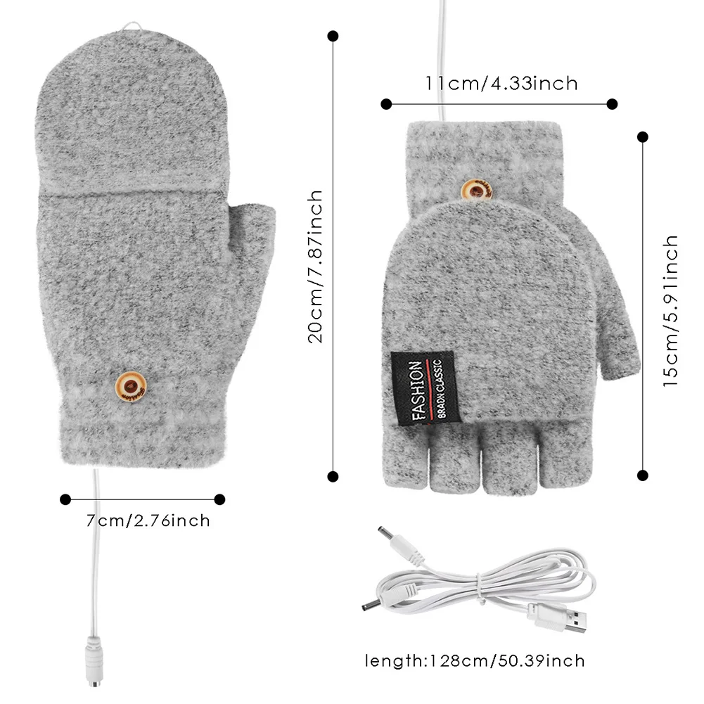 

1 Pair 40-50C Electric Heated Gloves Winter Rechargeable Mitten USB Quick Heated Gloves Full & Half Finger Warmer