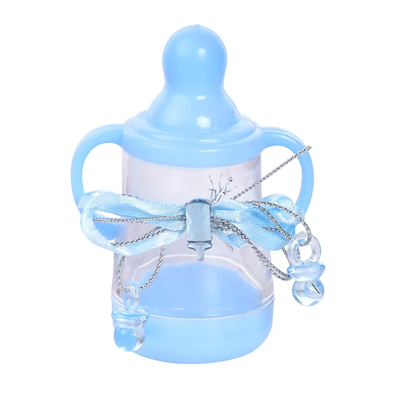 light blue2 12 шт./лот, прозрачная пластиковая коробка для конфет в форме маленькой бутылки, Подарочная пластиковая детская бутылочка для крещения, коробки для сахара, украшения - Цвет: light blue2