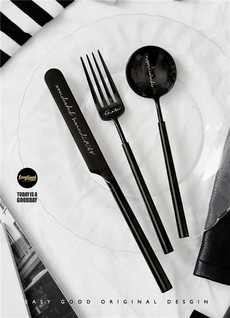

Nordic Simple Cutlery Set Creativity Black Stainless Steel Eco Friendly Cutlery Set 3 Piece Juegos De Vajilla Home Decore EC50CJ