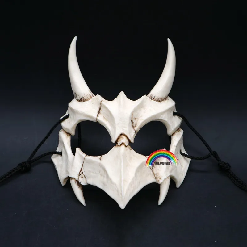 B полумаска для животных с длинными зубами демон Самурай белая маска костью Tengu
