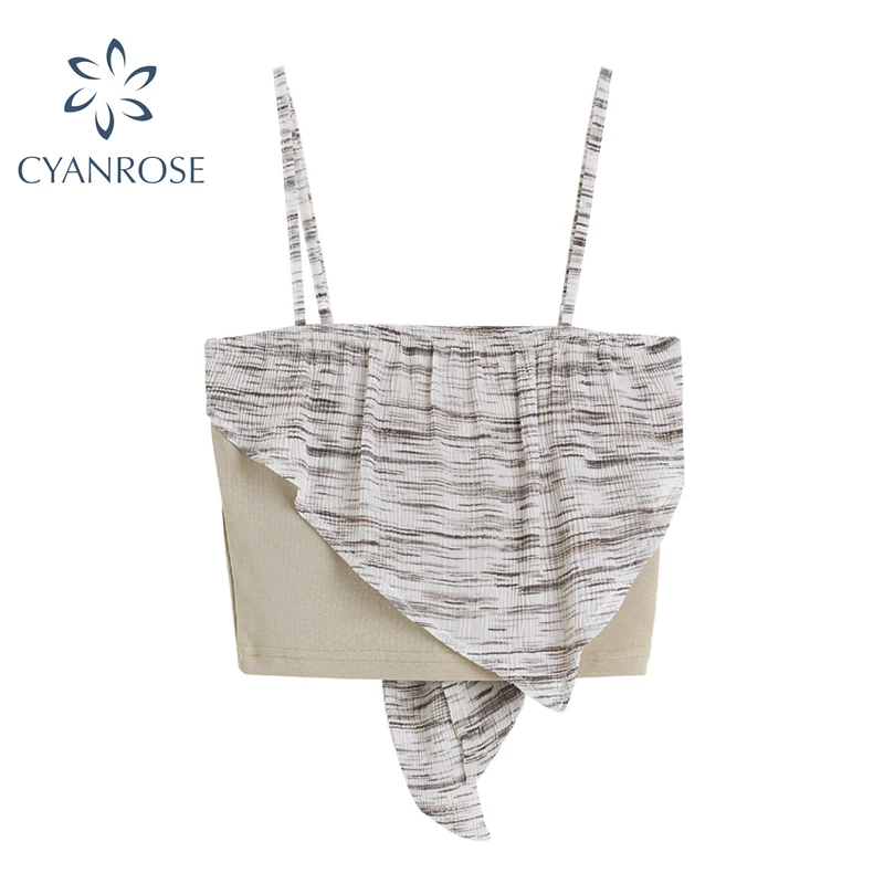 

Streetwear Contrast Sexy Suspenders Irregular Stiting Camisole Women's Clothing Summer 2021 New Style Sleeveless Tank-Top Female