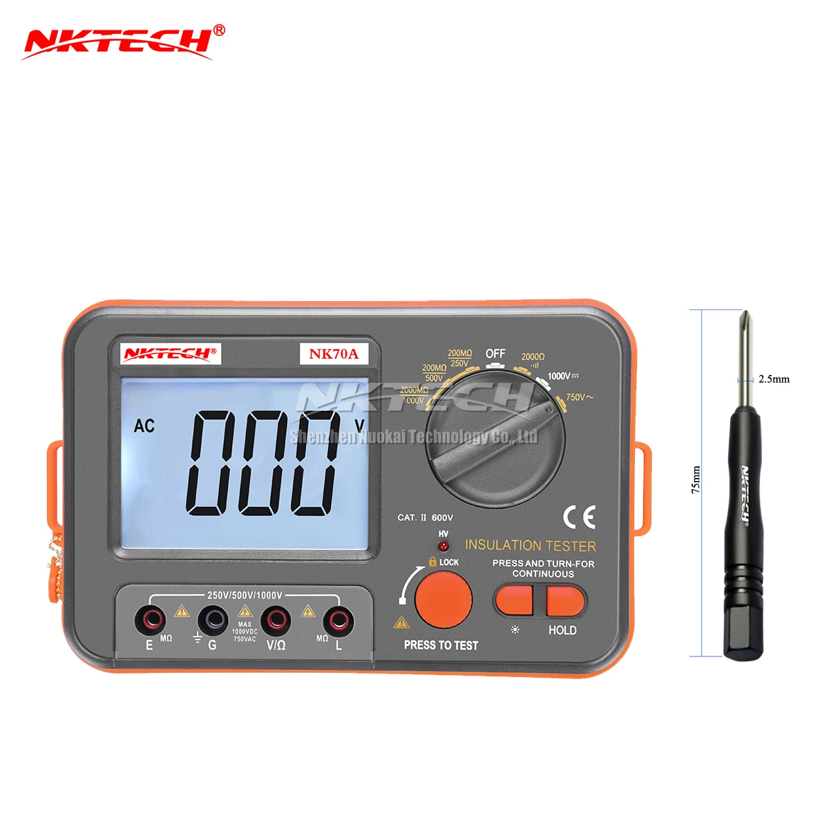 

NKTECH Digital Megohmmeter Tester MegOhm Meter NK70A LCD Insulation DC AC Voltage Resistance 250V/500V/1000VDC 750VAC Multimeter