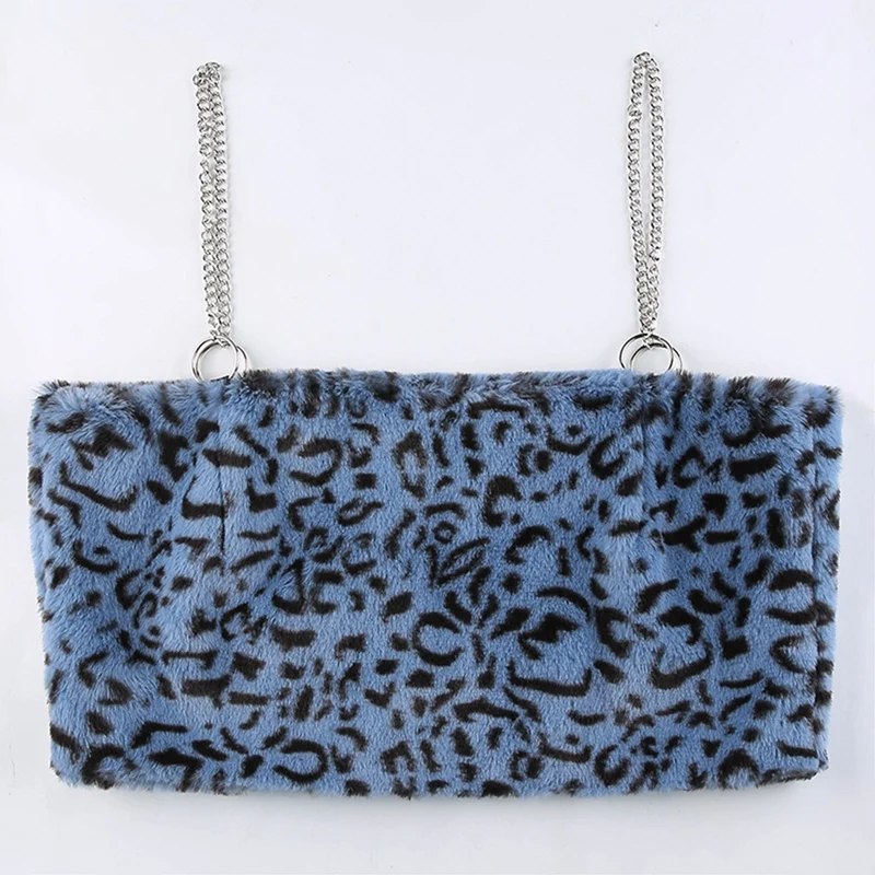 Меховой топ на бретельках с леопардовым принтом женские сексуальные укороченные