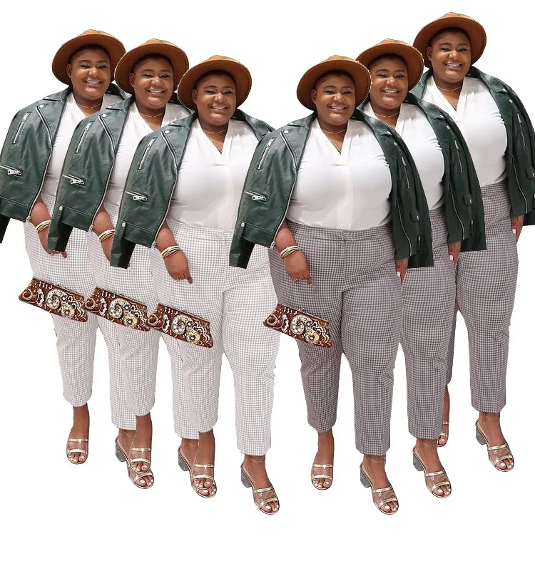 

Plaid White Zipper Long Trousers Women Plus Size High Waist Harem Long Pants Autumn Oversized Bottom Dropshipping