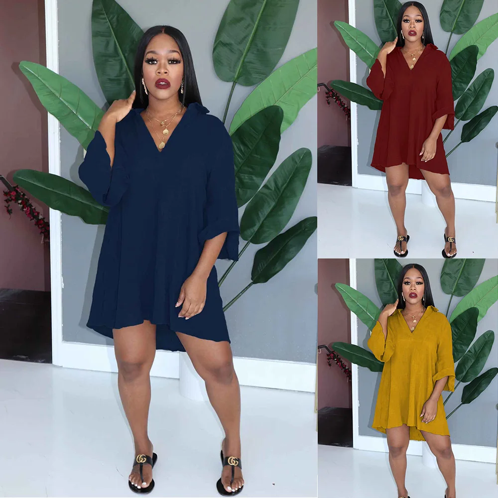 

Весна-лето 2020, Новая повседневная рубашка с коротким рукавом, Лидер продаж, однотонное платье в африканском стиле с v-образным вырезом и рука...