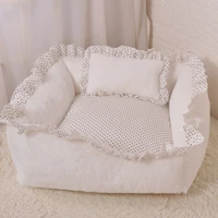 white coral fleece pet sofa bed thick cushion dog bed square doghouse