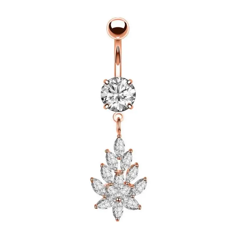 Rose Gold Пупка кольца пряжек цветок пирсинг для пупка серьги сексуальные ювелирные украшения для пирсинга бижутерия гвоздики женские дропшиппинг - Окраска металла: Rose Gold
