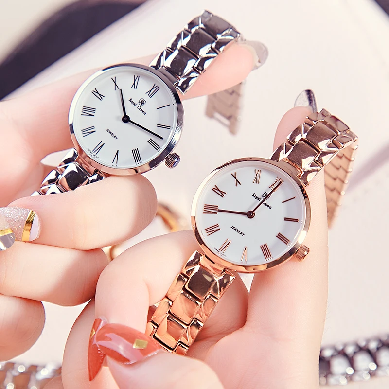 

Royal Crown Classic Women's Watch Japan Mov't Hours Elegant Simple Fashion Stainless Steel Bracelet Girl's Birthday Gift Box