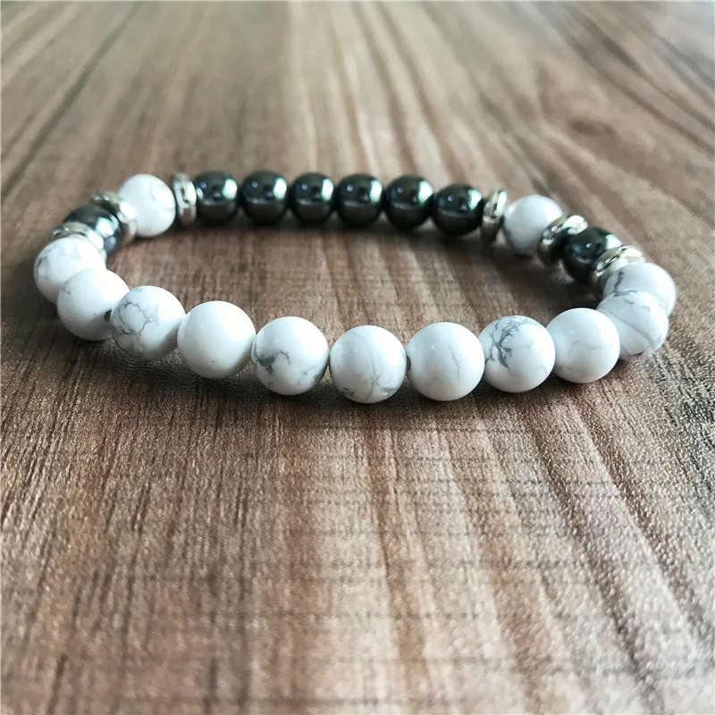 Браслет Из Натурального Гематита и Howlite 8 мм круглые бусины ювелирные изделия для