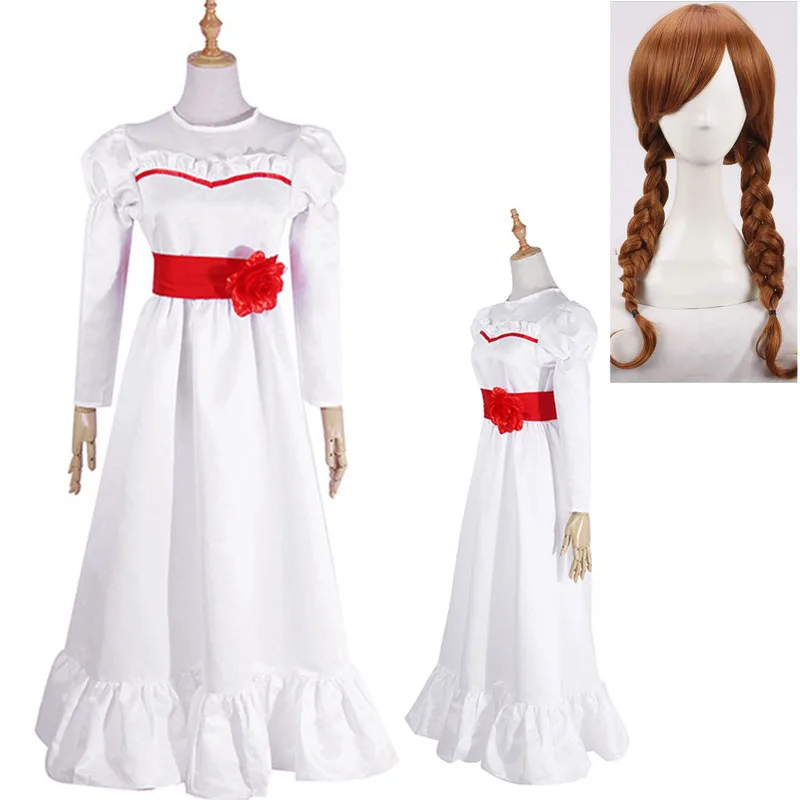 Костюм для косплея на Хэллоуин длинная белая кукла призрак Аннабель парик с