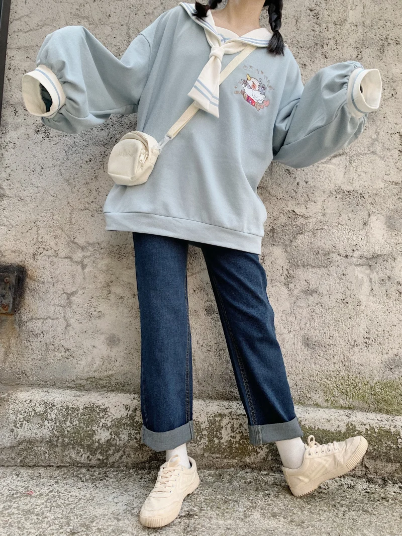 Новинка корейский элегантный стиль свитер с матросским воротником Harajuku пуловер