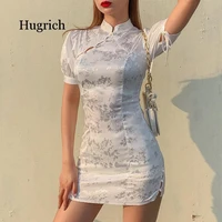 elegant cheongsam women white retro embroidery design high quality bodycon party night dresses