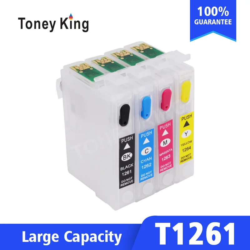 Toney King Refillable Cartridge For Epson T1261 T1262 T1263 T1264 Ink Cartridges Workforce 520 60 435 545 630 633 Printer | Компьютеры и