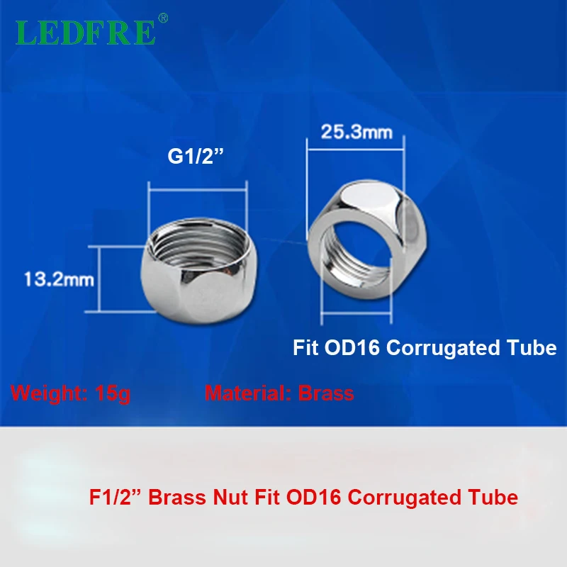 LEDFRE 10 шт. гайка для 304 Нержавеющая сталь гофрированной разъем латунной гайкой 3/8