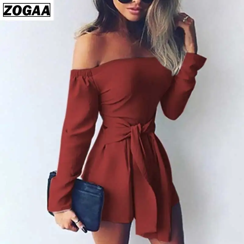 

ZOGAA Summer Slash Neck Jumpsuit Women Rompers Sexy Bodysuit Bow Playsuit Long Sleeve Catsuit Cotton Playsuit Ladies Jumpsuit