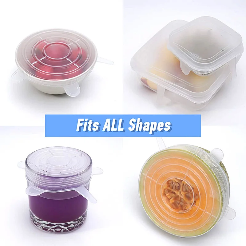 

6Pcs Silicone Stretch Lids Kitchen Tools Accessories Reusable Food Wrap Sealed Cover Keep Fresh Stretchy Bowl Cover