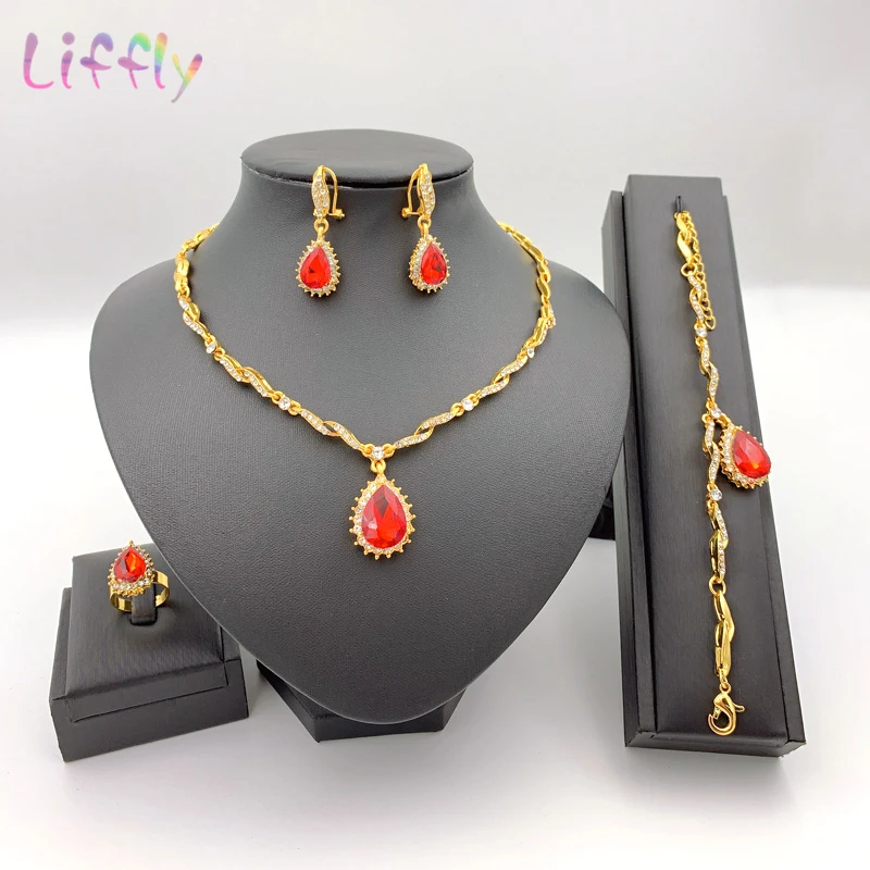 НОВЫЕ комплекты ювелирных изделий оптом ожерелье из красных и синих страз тонкая