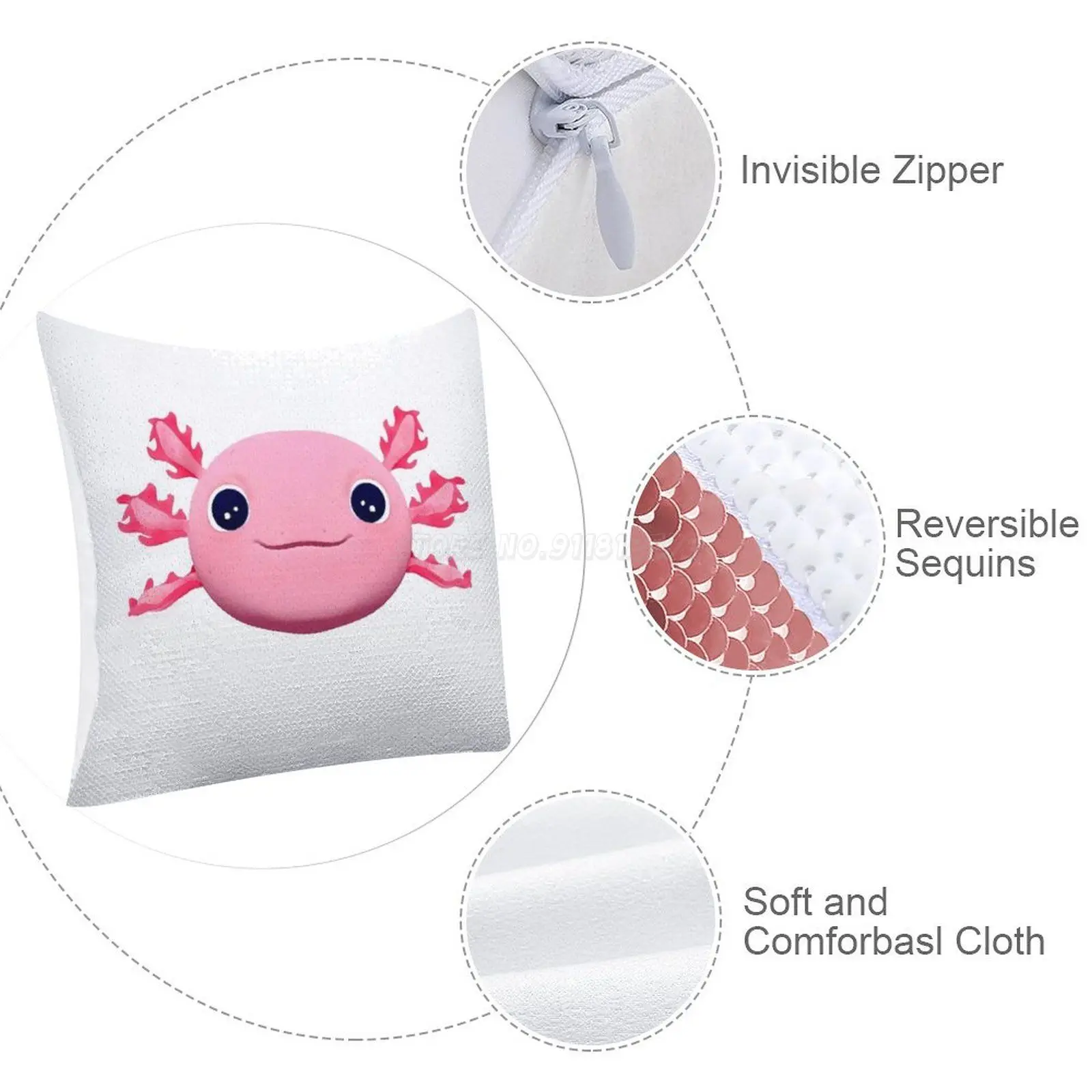Смайлик Axolotl блестящая наволочка Блестящая декоративная подушка для вечерние