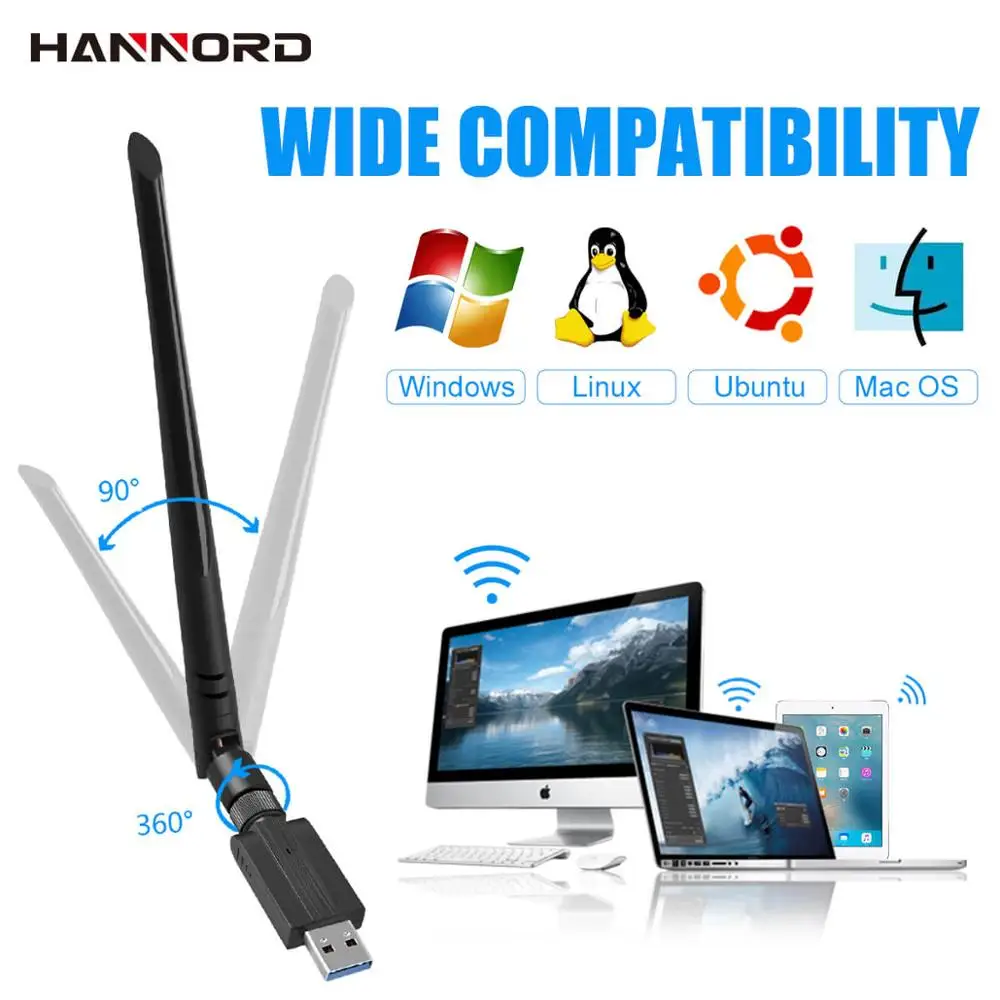 Wi Fi адаптер Hannord AC1200M двухдиапазонный беспроводной usb с поддержкой сети 2 4 ГГц