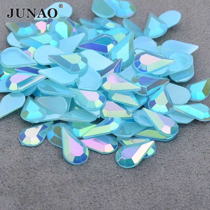 JUNAO 5*8 мм 8*13 Aqua Blue AB Кристалл Стразы аппликация плоские камни акриловые для одежды