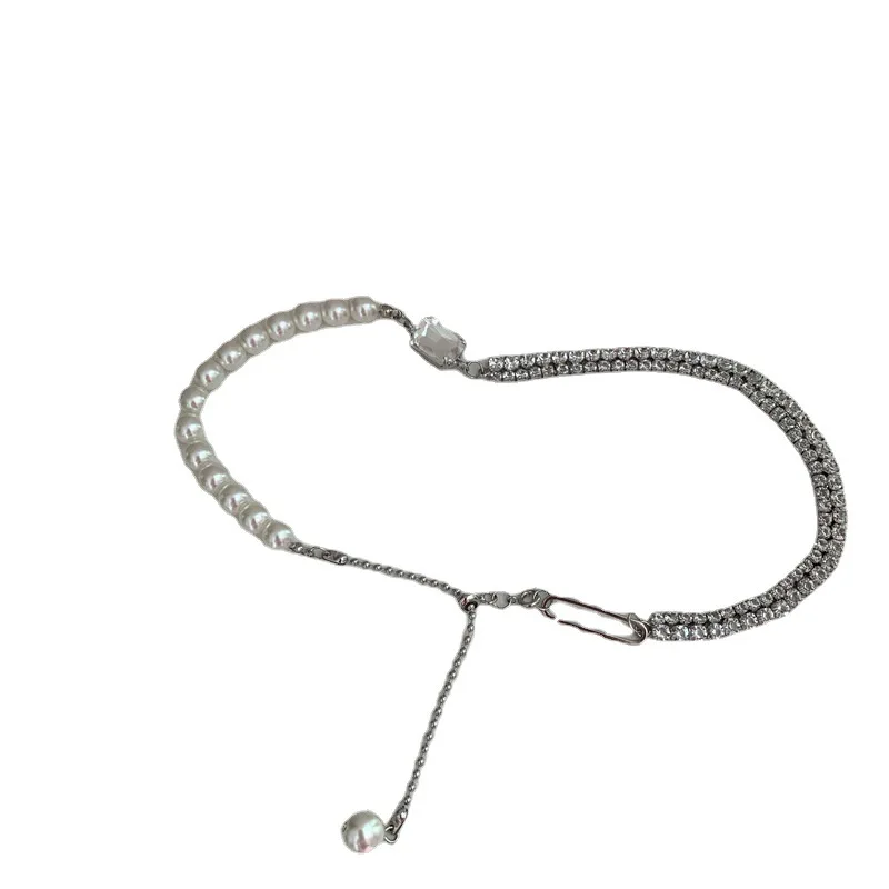 

Korean Style Pearl Crystal Choker Necklaces for Women Rhinestone Double Chain Necklace Statement Wedding Bridal Party Jewelry