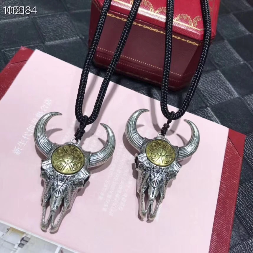 Серебряный бык Череп Кулон для ожерелья скелет 925 пробы Рог подарок на Хэллоуин