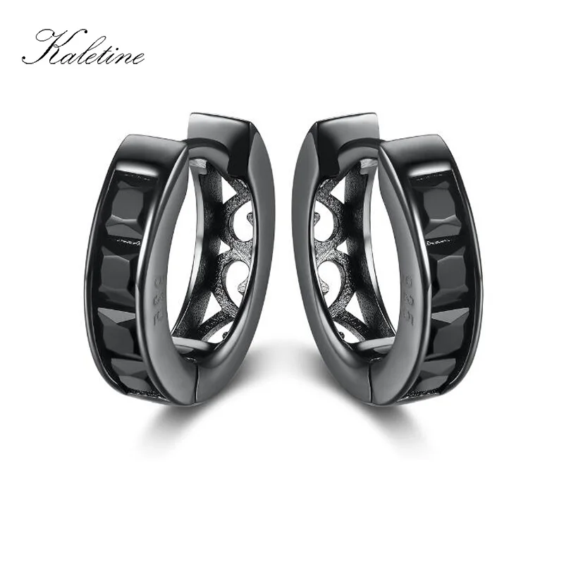 Хип-хоп из натуральной 925 серебро маленькие обручи Черный CZ Черным родием Huggie