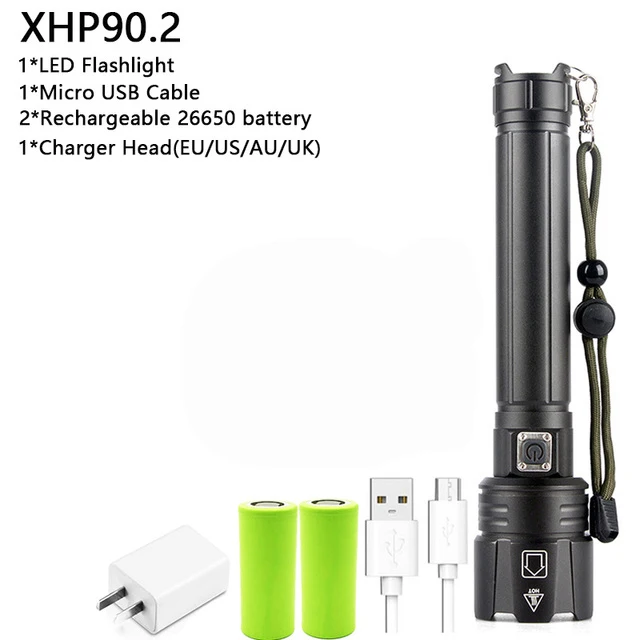 D2 XHP90/XHP70 USB Перезаряжаемый высокомощный тактический фонарик