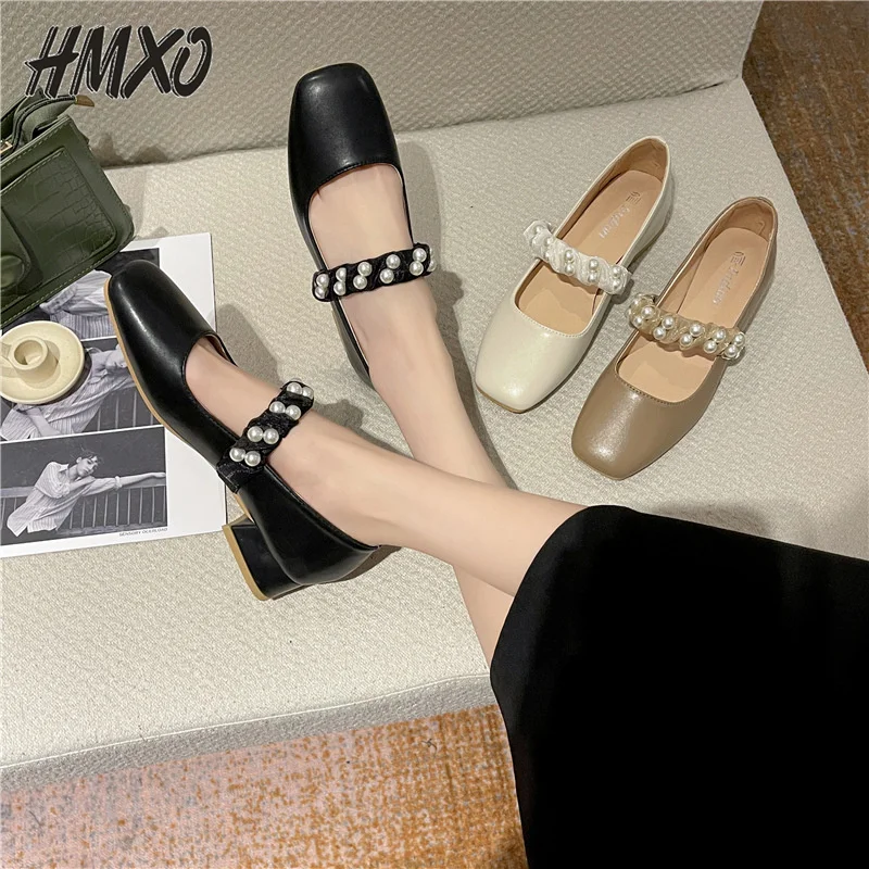Женские стильные туфли HMXO на толстом каблуке и мягкой подошве в стиле ретро Туфли