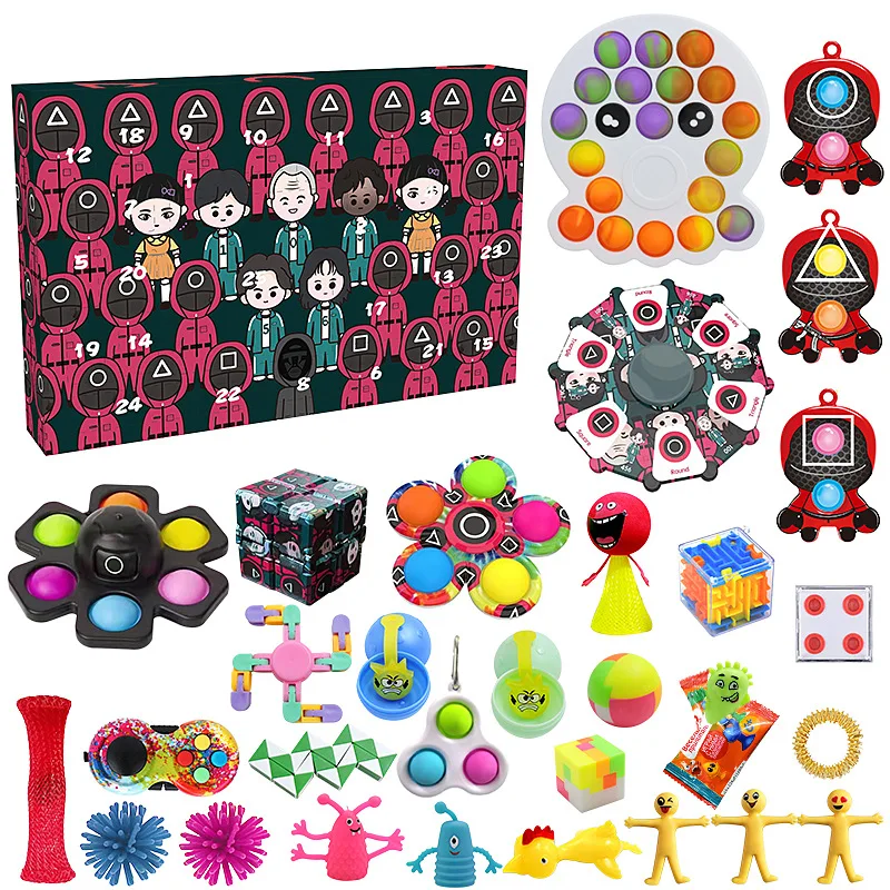 Juego de calamar para ni&ntilde;os, paquete de Calendario de Adviento, juguetes antiestr&eacute;s, Kit de alivio del estr&eacute;s, caja ciega, regalo de Navidad y Halloween-5