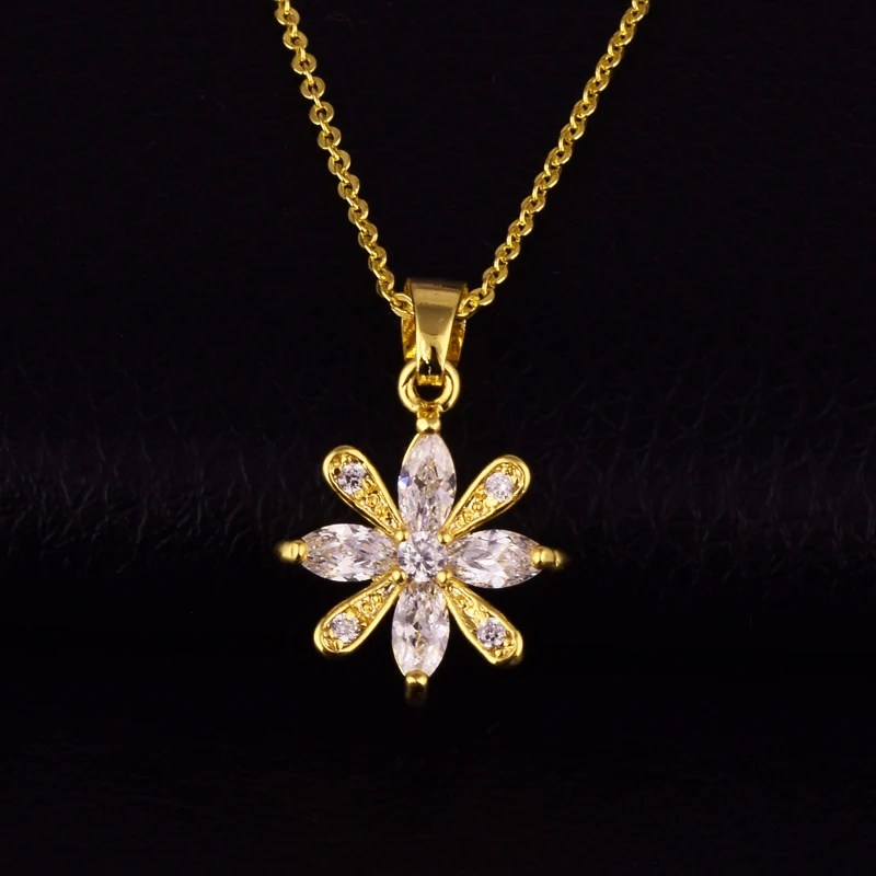 Золотая цепочка ожерелье циркон цветок очарование кулон Блестящий чокер для